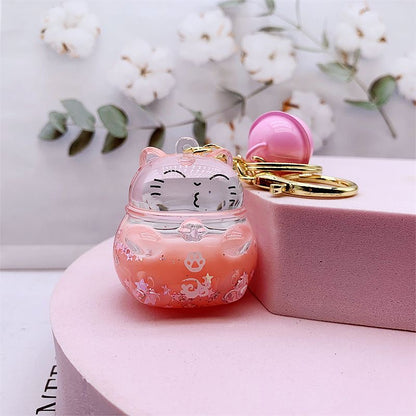 Trending Cute Liquid Sand Keychain | Glow-in-the-Dark Floating Charms | Lucky Cat / Bear / Astronaut Unicorn