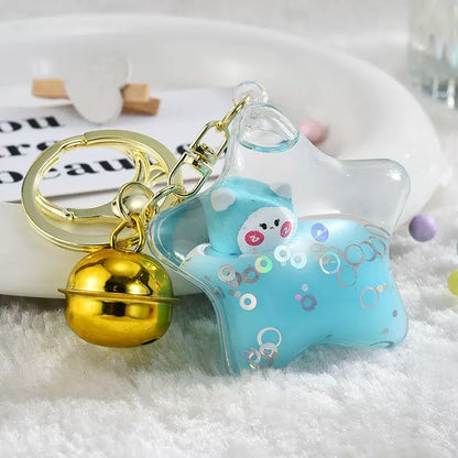 Trending Cute Liquid Sand Keychain | Glow-in-the-Dark Floating Charms | Lucky Cat / Bear / Astronaut Unicorn