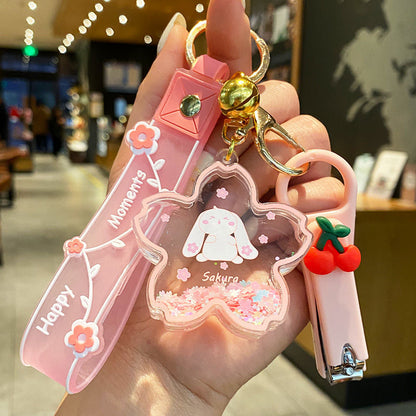 Trending Cute Liquid Sand Keychain | Glow-in-the-Dark Floating Charms | Lucky Cat / Bear / Astronaut Unicorn