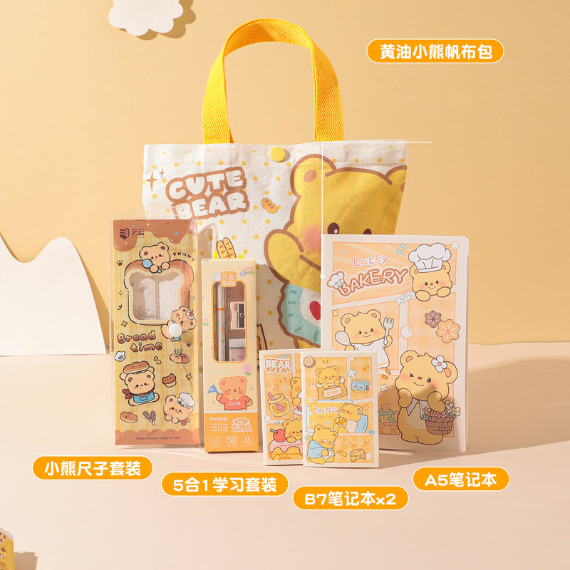 Cute Bear Canvas Tote Stationery Gift Set