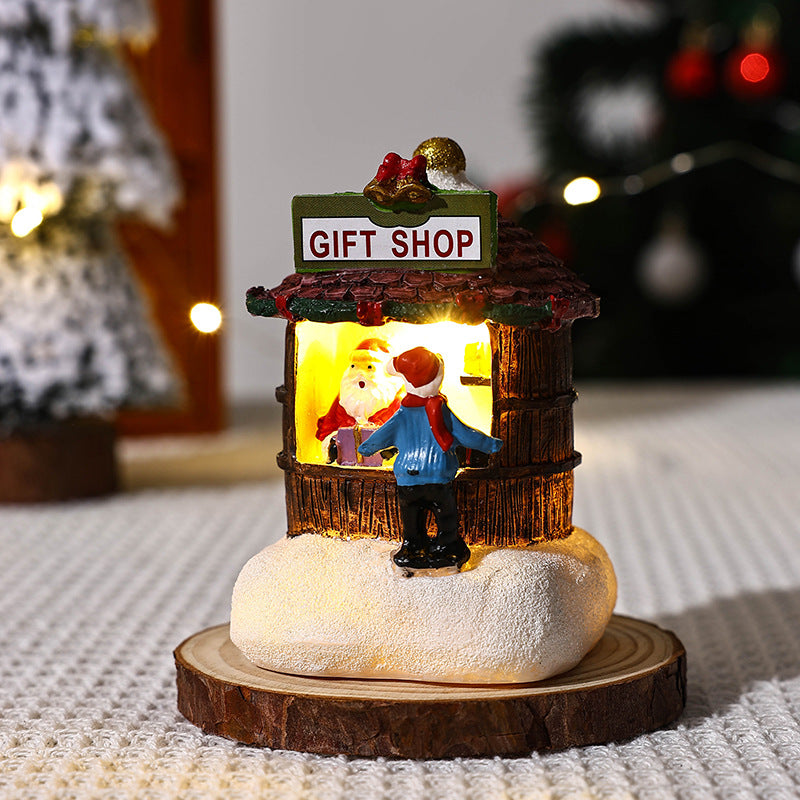 Light-Up Christmas Resin Village Houses – Santa Miniature Scene Figurines