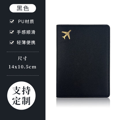 PU Leather Passport Holder with Gold Airplane