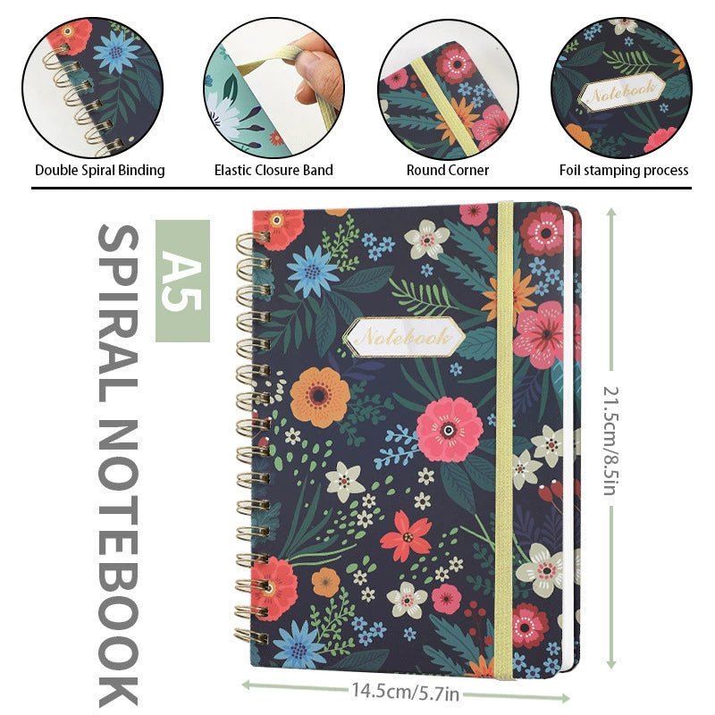 A5 Floral Spiral Notebook