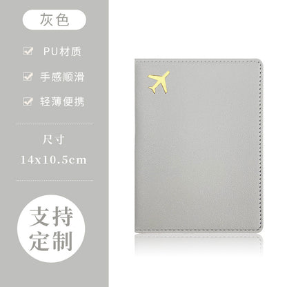 PU Leather Passport Holder with Gold Airplane