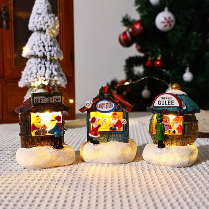 Light-Up Christmas Resin Village Houses – Santa Miniature Scene Figurines