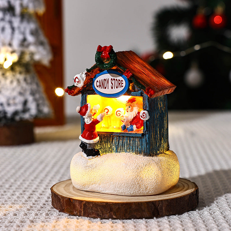 Light-Up Christmas Resin Village Houses – Santa Miniature Scene Figurines