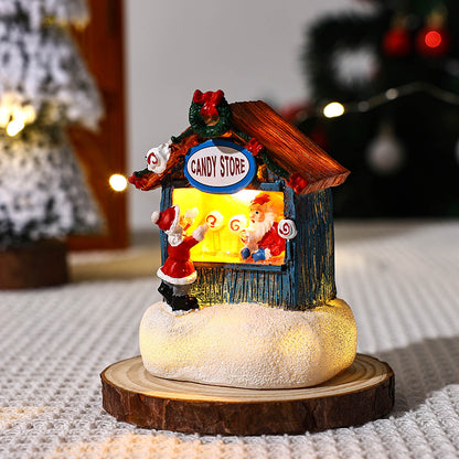 Light-Up Christmas Resin Village Houses – Santa Miniature Scene Figurines