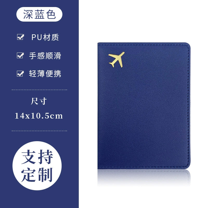 PU Leather Passport Holder with Gold Airplane