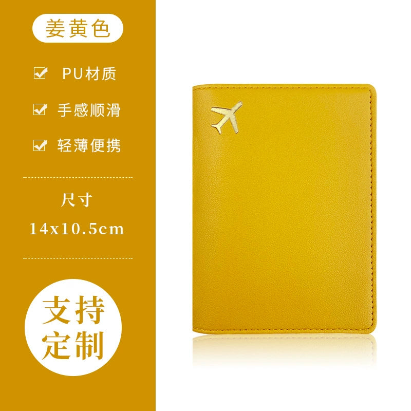 PU Leather Passport Holder with Gold Airplane