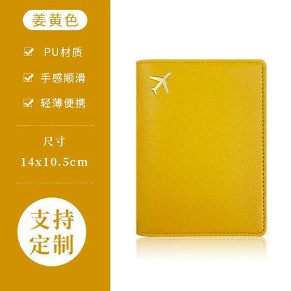 PU Leather Passport Holder with Gold Airplane