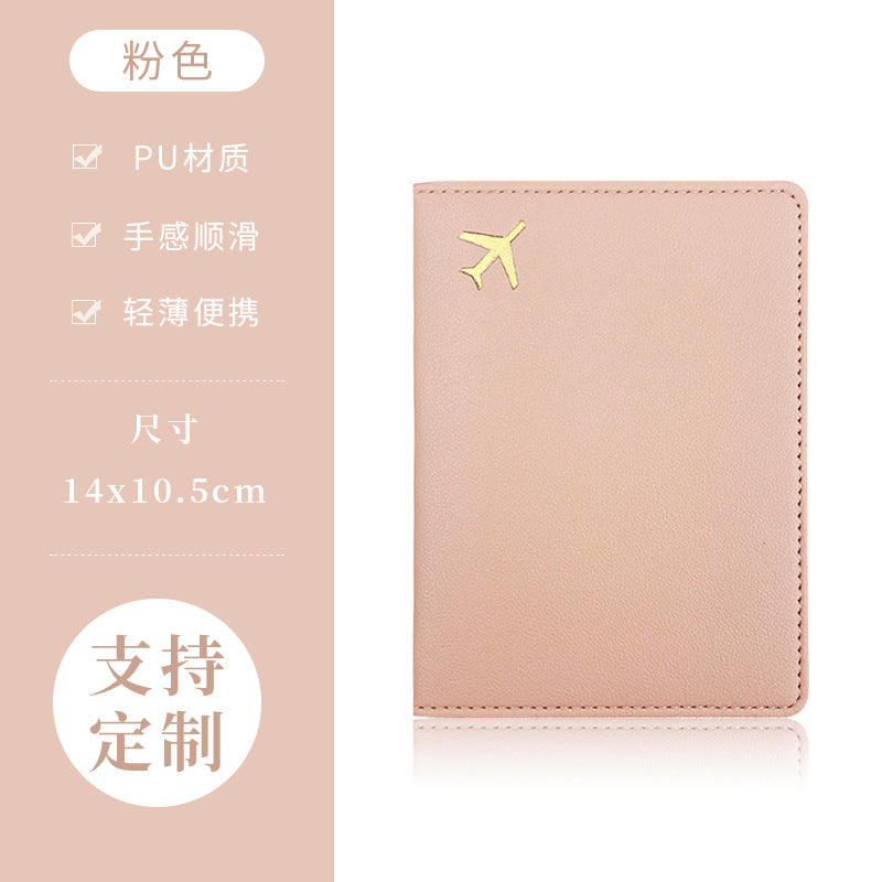 PU Leather Passport Holder with Gold Airplane