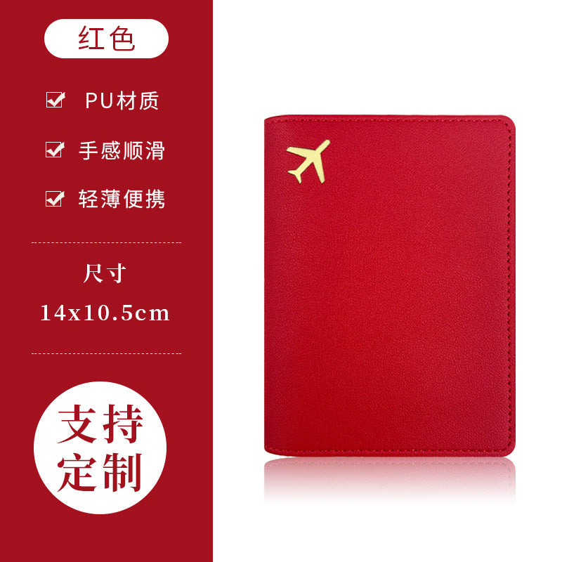 PU Leather Passport Holder with Gold Airplane