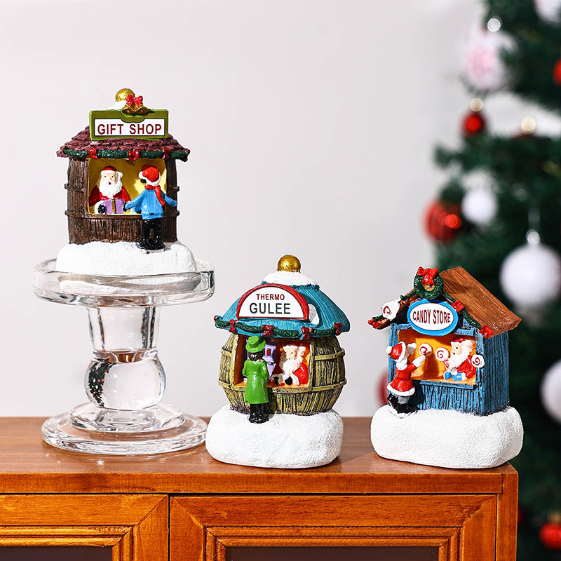 Light-Up Christmas Resin Village Houses – Santa Miniature Scene Figurines