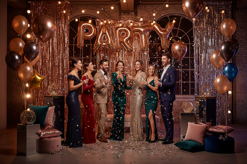 给我生成Party Decorations集合的封面图，要高级有质感，有活力，有人