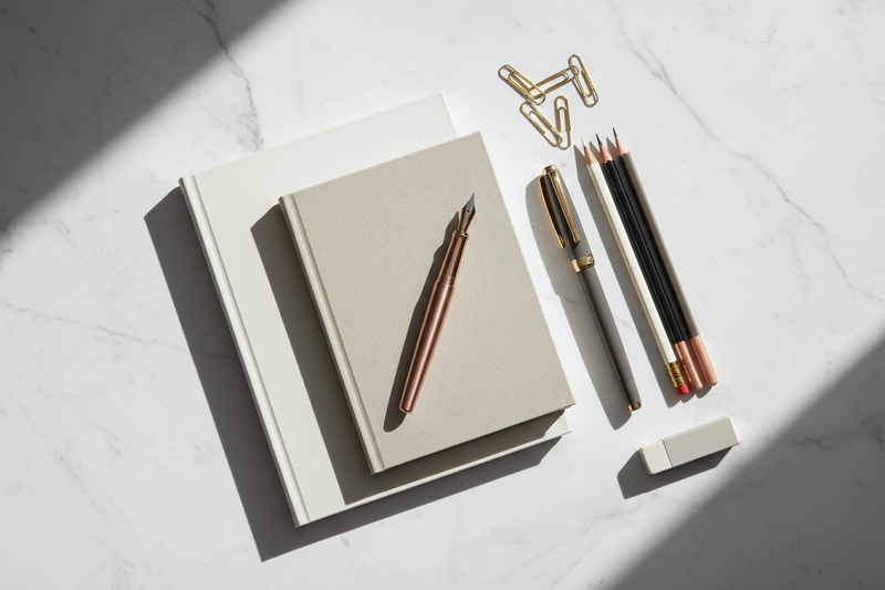 给我生成Stationery Essentials集合的封面图，要高级有质感